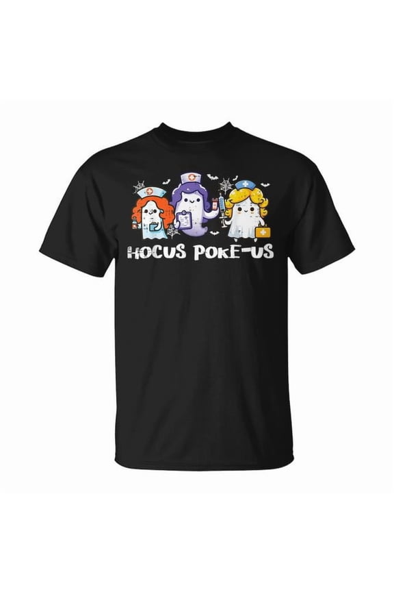 Halloween Ghost Nurse Hocus Poke Us Costume Scrub Top Women T-Shirt Size S-5XL