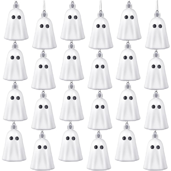 Halloween Ghost Ornaments Hanging Decor, White Cute Ghost Bauble Pendant with Hanging Rope, Spooky Mini Ghost Tree Decorations for Halloween Party, Black Tree, Fireplace Wall Indoor Home Decor