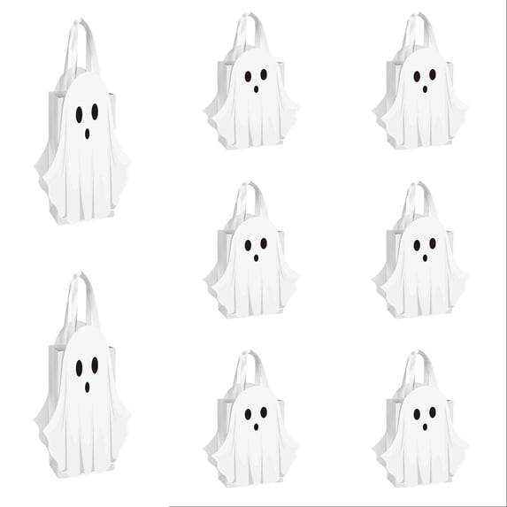 Halloween Ghost Paper Gift Bags Party Favor Bags with Handle 6x8x3 Inch Trick-or-Treat Candy Goodie Pastel White for Spooky Birthday Holiday Party Supplies 8PC