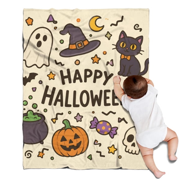 Halloween Ghost Parade Vintage Novelty Snuggly Decorative Throw Blanket, 30 x 40 in (80 x 100 cm), Flannel Fleece for Sofa, Bed & Home Decor
