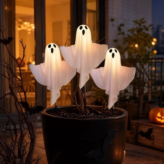 Halloween Ghost Paths Lights Set of 3 Or 5 LED Ghost Stake Lights Battery-Powered Ghost-Themed Decorations Ideal for Lawns and Outdoor Decor