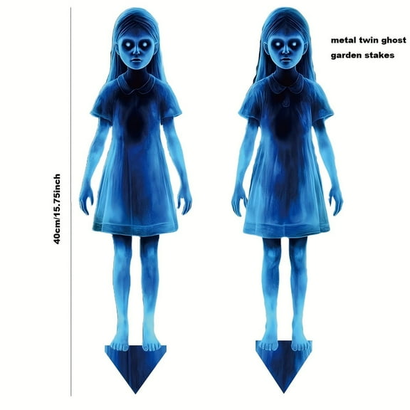 Halloween Ghost Pathway Stake Lights, 2 Pack Metal Ghost Decor Pathway Markers for Outdoor, Porch, Yard, Halloween Holiday Decoration