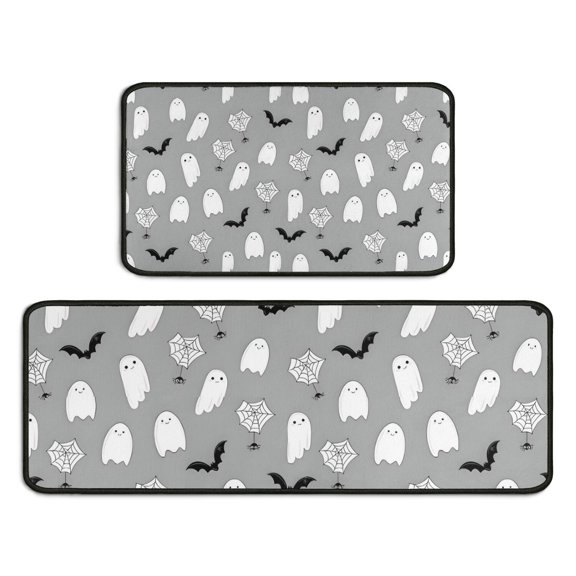 Halloween Ghost Pattern Kitchen Rugs Sets Of 2,Anti Fatigue Kitchen Mat Rugs Non Slip Washable,Decorative Kitchen Floor Mats for Kitchen,Sink,Laundry,17"X30"+17"X47"