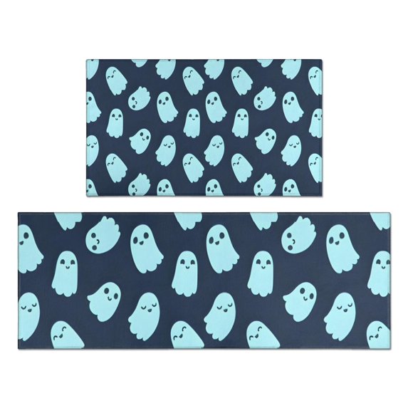 Halloween Ghost Pattern Kitchen Rugs Sets Of 2,Anti Fatigue Kitchen Mat Rugs Non Slip Washable,Decorative Kitchen Floor Mats for Kitchen,Sink,Laundry,17"x30"+17"x47"
