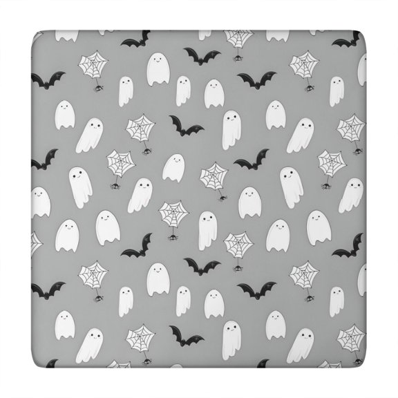 Halloween Ghost Pattern Square Fitted Tablecloth with Elastic Edge,Square Table Cover,Washable Elastic Table Cover for Home Kitchen Party Decor 34"x34"