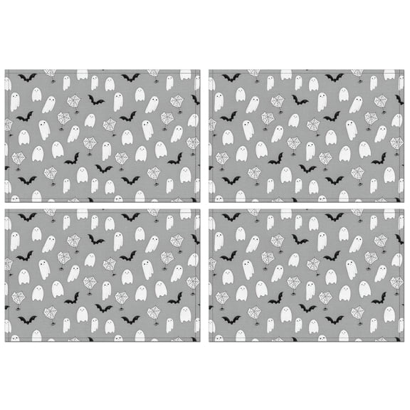 Halloween Ghost Pattern Summer Placemats Table Placemats Set Of 4-Linen Kitchen Washable Placemats Table Mats 11.8"x17.7" Non-Slip Heat Resistant