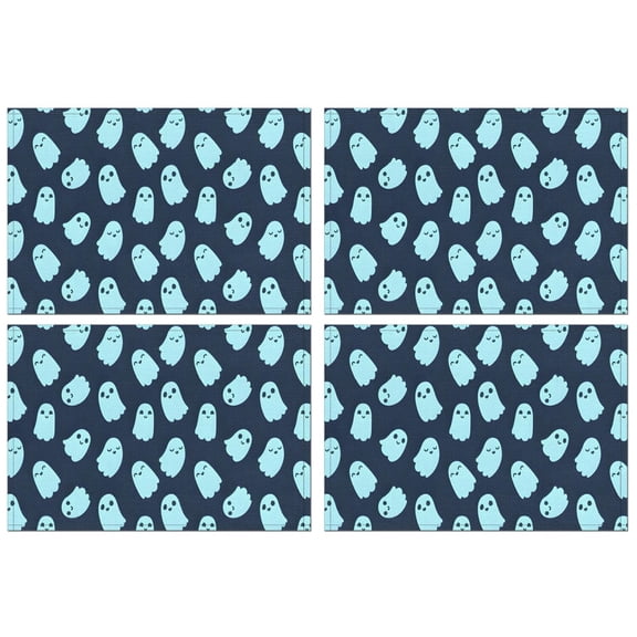 Halloween Ghost Pattern Summer Placemats Table Placemats Set Of 4-Linen Kitchen Washable Placemats Table Mats 11.8"x17.7" Non-Slip Heat Resistant