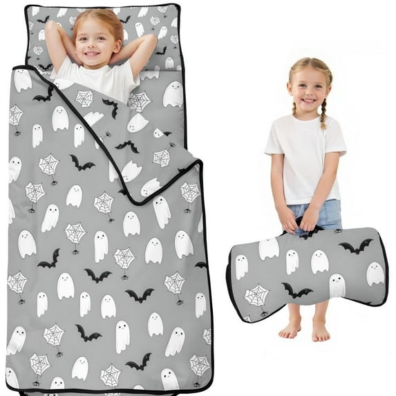 Halloween Ghost Pattern Toddler Nap Mats for Kids Preschool,50"x20" Sleeping Mat Bag or Kids,Toddler Sleeping Bag,Toddler Nap Mat or Daycare