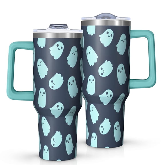Halloween Ghost Pattern Tumbler with Handle and Lid,40oz Double Wall Vacuum Insulated Tumbler,Cups Gift for Women and Men