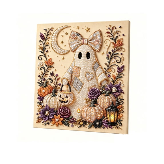 Halloween Ghost Pearl Art Beaded DIY Kit with Frame, Handmade Bead Art Craft Set for Home Decor, Relaxing Arts and Crafts Gift for Adults Teens