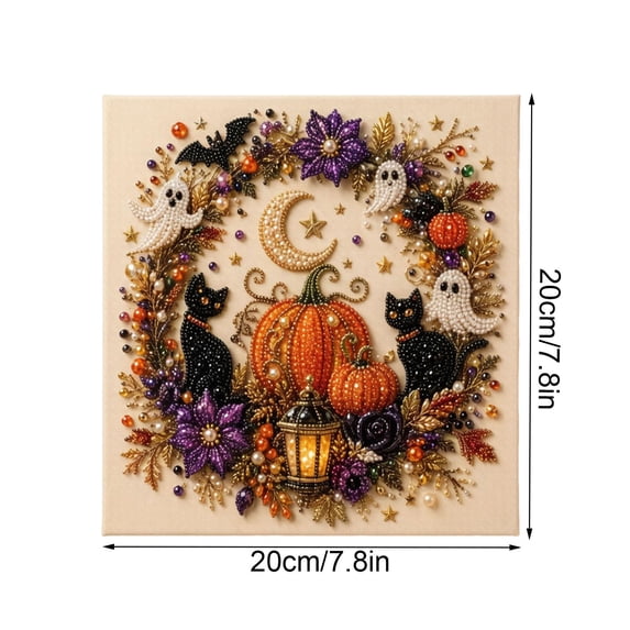 Halloween Ghost Pearl Art DIY Kit, 3D Cute Spooky Glitter Ghost Pumpkin Canvas Crafts Art, Ideal Gift for DIY Lovers