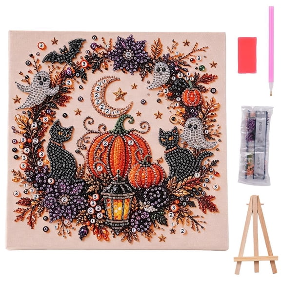 Halloween Ghost Pearl Art DIY Kit, 3D Gem Art Painting Kit for Adults, Spooky Witch Design DIY Craft for Halloween Home Decor