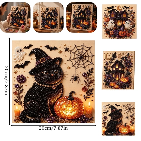 Halloween Ghost Pearl Art DIY Kit 3D Pearl Art Kit Halloween Diamond Art Kits for Adults DIY Fall Home Wall Decor Seasonal Party Supplies Ideal for Craft Lovers,D