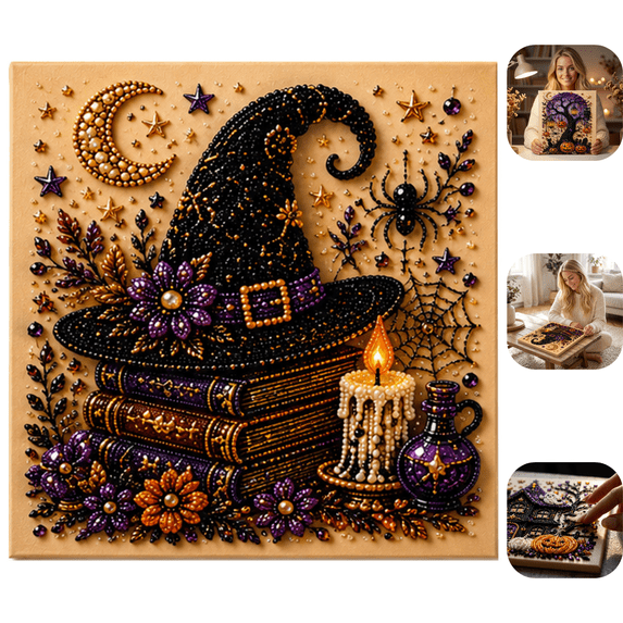 Halloween Ghost Pearl Art DIY Kit, 3D Pearl Mosaic Craft Set, 6 Styles Haunted House Ghost, Skeleton, Witch & Owl Tree Canvas, DIY Fall Home Decor Wall Art, Beginner DIY Seasonal Party Gift E 1Pc