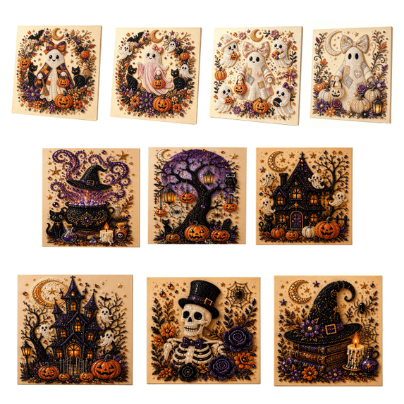 Halloween Ghost Pearl Art DIY Kit, 3D Pearl Mosaic Craft Set, Beginner Friendly Handmade Canvas Art for Fall Home Decor (#005)