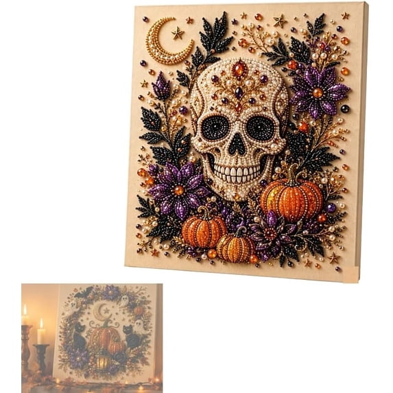 Halloween Ghost Pearl Art DIY Kit, 3D Pearl Mosaic Craft Set, Beginner Friendly Handmade Canvas Art for Fall Home Decor