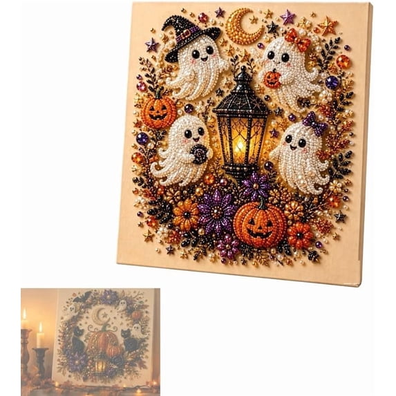 Halloween Ghost Pearl Art DIY Kit, 3D Pearl Mosaic Craft Set, Beginner Friendly Handmade Canvas Art for Fall Home Decor