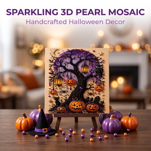 Halloween Ghost Pearl Art DIY Kit, 3D Pearl Mosaic Craft Set, All Six Spooky Witch Ghost Themed Pearl Drill Art Supplies, DIY Fall Home Decor Wall Art, Beginner DIY Seasonal Party Gift B 1Pc