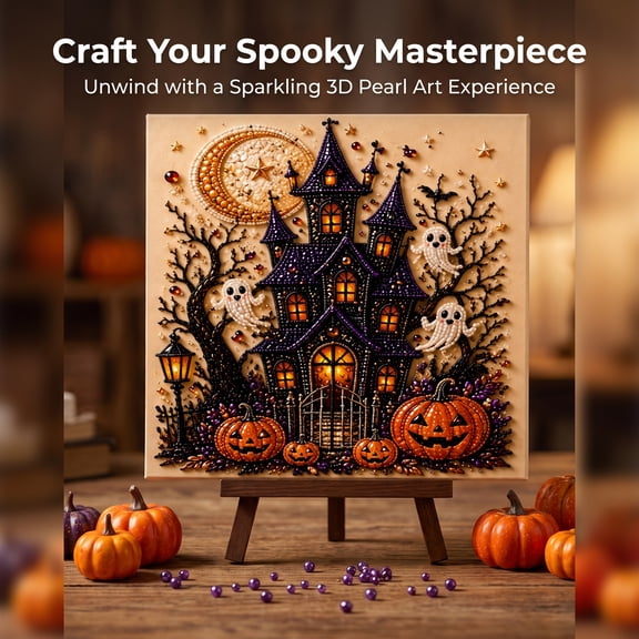 Halloween Ghost Pearl Art DIY Kit, 3D Pearl Mosaic Craft Set, All Six Spooky Witch Ghost Themed Pearl Drill Art Supplies, DIY Fall Home Decor Wall Art, Beginner DIY Seasonal Party Gift C 1Pc