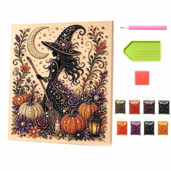Halloween Ghost Pearl Art DIY Kit, 6 Styles Witch Crow Ghost Skull Cow Pumpkin Crescent Moon, DIY 3D Gem Art Craft Set, Beginner Friendly Handmade Wall Decor Gift