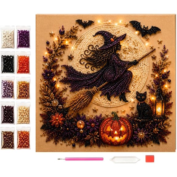 Halloween Ghost Pearl Art DIY Kit for Adults, Ghost Diamond Art Kit | Beginner Friendly, Spooky Cute Ghost Diamond Art Painting Kit, Halloween DIY Pearl Painting Craft Kit, for Home Decor(D)