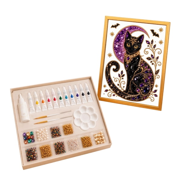 Halloween Ghost Pearl Art DIY Kit(Cat),Beginner Friendly Handmade Art for Tabletop Wall Decor,Holiday Gift for Adults Family