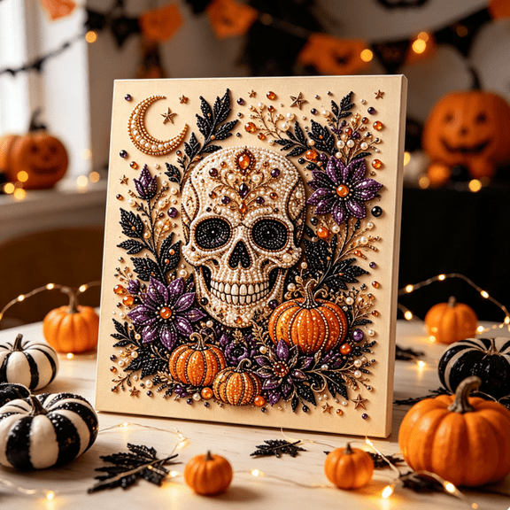 Halloween Ghost Pearl Art DIY Kit, Complete Pearl Painting Kits for Adults, Stunning 3D Art Piece for Cozy Halloween Decorations