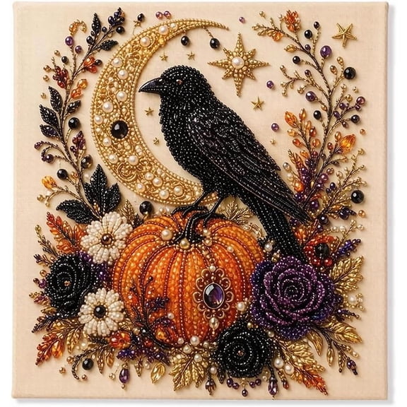 Halloween Ghost Pearl Art DIY Kit, Fall Handmade Pearl Painting Set for Adults, Spooky Cute Canvas Craft Home Decor