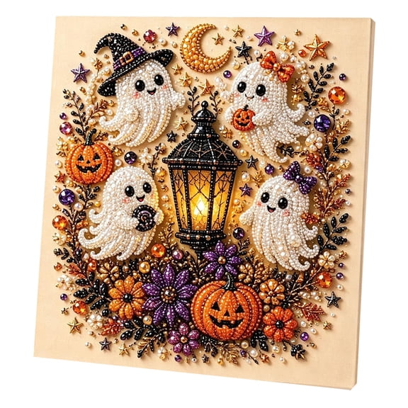 Halloween Ghost Pearl Art DIY Kit, Full Pearl Tool Set Featuring Ghost Patterns, Seasonal Tabletop And Wall Decor, Unique Handmade Surprise Gift For Friends