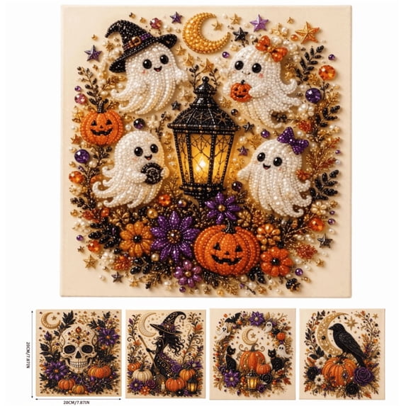 Halloween Ghost Pearl Art DIY Kit, Ghost Diamond Art Craft Kit with Crystal Pearl Beads, Cute Ghost Diamond Art for Adults & Beginner, Halloween Home Wall Decor, Fall DIY Gift