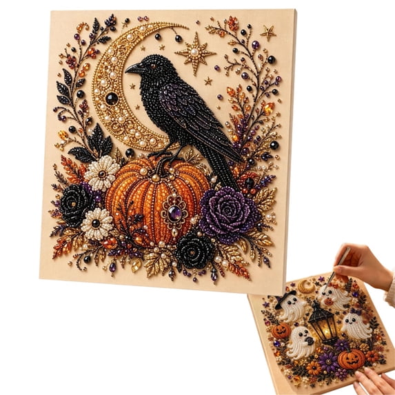 Halloween Ghost Pearl Art DIY Kit, Ghost Diamond Painting Craft Kit with Crystal Pearl Beads, Cute Ghost Diamond Art for Adults & Kids, Halloween Home Wall Decor, Fall DIY Gift(D#005)