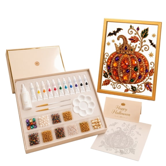 Halloween Ghost Pearl Art DIY Kit,Halloween Diamond Art(Pumpkin),Complete Bead Craft Supplies Set,Beginner Friendly Handmade Art for Tabletop Wall Decor,Holiday Gift for Adults Family