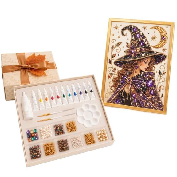 Halloween Ghost Pearl Art DIY Kit,Halloween diamond art(Witch),Complete Bead Craft Supplies Set,Beginner Friendly Handmade Art for Tabletop Wall Decor,Holiday Gift for Adults Family