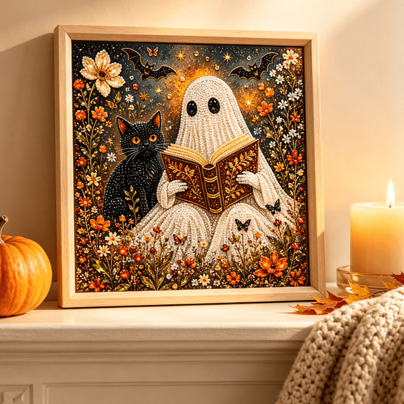 Halloween Ghost Pearl Art DIY Kit, Pearl Painting Kits for Adults, Pearls Diamond Art, Spooky-Cute Design, Fall Home Decor, Wall Art, Adults Craft Kit, 3D DIY Pearl Painting