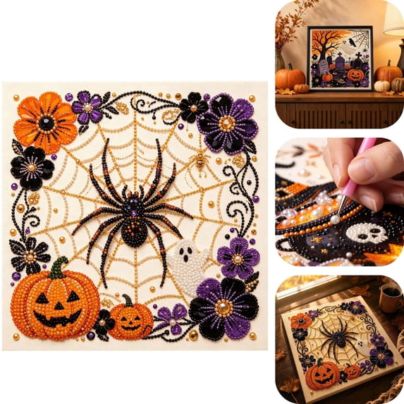 Halloween Ghost Pearl Art DIY Kit Pearl Painting Kits for Adults Pearls Diamond Art Spooky Cute Design Fall Home Decor Wall Art Adults Craft Kit 3D DIY Pearl Painting,E