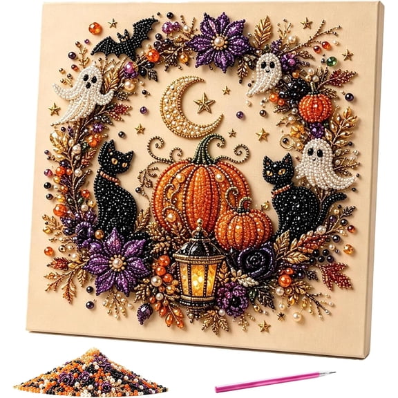Halloween Ghost Pearl Art DIY Kit, Spooky Cute 3D Diamond Art Kits for Adults, DIY Fall Home Decor Wall Art, DIY Craft Lovers Beginner DIY Seasonal Painting Crafts Party Gift (Style A)