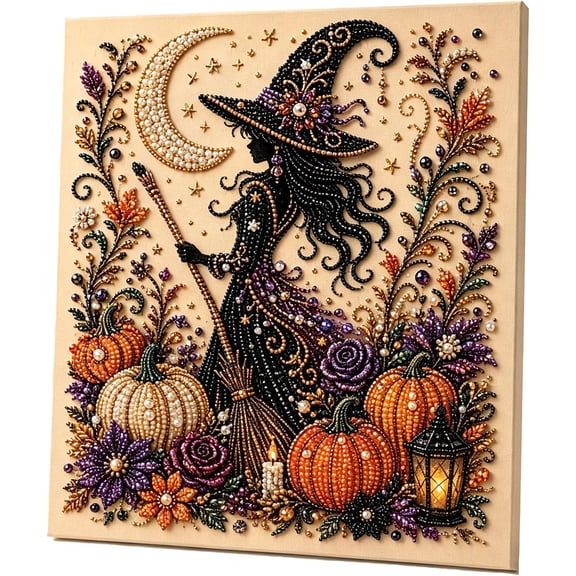 Halloween Ghost Pearl Art DIY Kit, Spooky Cute 3D Diamond Art Kits for Adults, DIY Fall Home Decor Wall Art, Beginner DIY Seasonal Party Gift (Witch)
