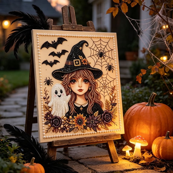 Halloween Ghost Pearl Art DIY Kit, Spooky Cute 3D Diamond Painting Crafts for Adults & Beginners, Pearl Ghost Diamond Art, for Fall Halloween Wall Decor DIY Party Gift