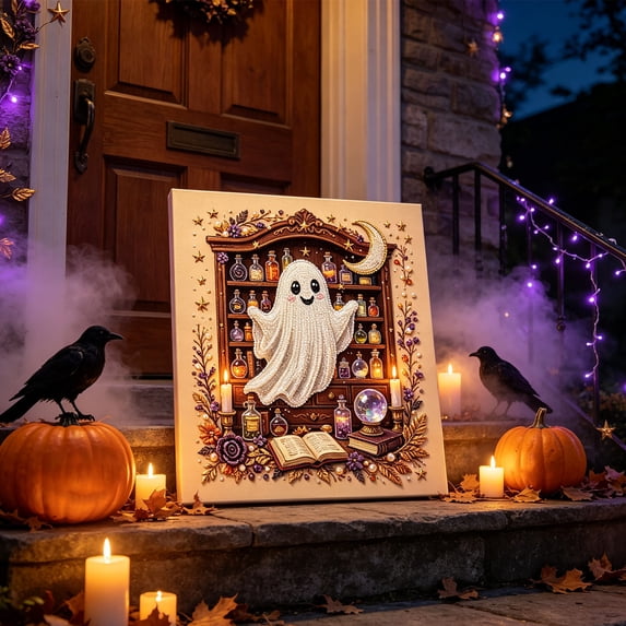 Halloween Ghost Pearl Art DIY Kit, Spooky Cute 3D Diamond Painting Crafts for Adults & Beginners, Pearl Ghost Diamond Art, for Fall Halloween Wall Decor DIY Party Gift