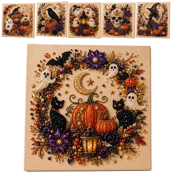Halloween Ghost Pearl Art DIY Kit, Spooky Cute 3D Diamond Painting Crafts for Adults, DIY Fall Home Decor Wall Art, Beginner DIY Seasonal Party Gift(A)