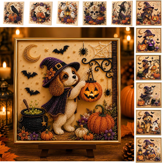 Halloween Ghost Pearl Art DIY Kit, Spooky Cute 3D Diamond Painting Crafts for Adults, DIY Fall Home Decor Wall Art, Beginner DIY Seasonal Party Gift H