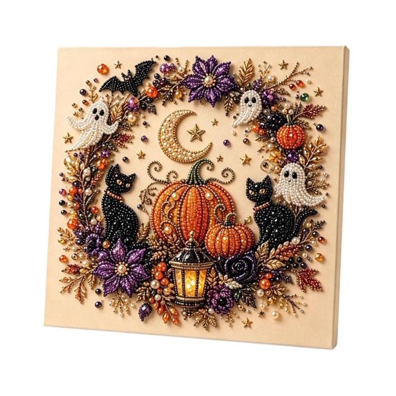 Halloween Ghost Pearl Art DIY Kit, Spooky Cute 3D Diamond Painting Crafts, DIY Fall Home Decor Wall Art, Beginner DIY Seasonal Party Gifts