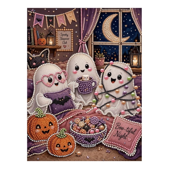 Halloween Ghost Pearl Art DIY Kit, Spooky Cute 3D Diamond Painting Crafts for Adults, DIY Fall Home Decor Wall Art, Beginner DIY Seasonal Party Gift