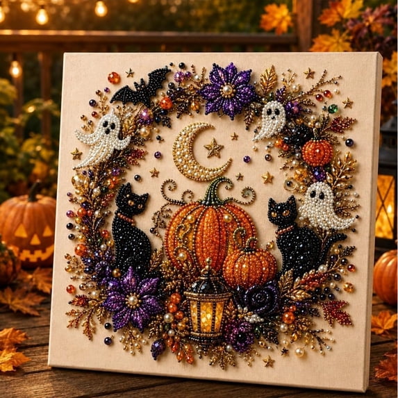 Halloween Ghost Pearl Art DIY Kit, Spooky Cute 3D Diamond Painting Crafts for Adults, DIY Fall Home Decor Wall Art, Beginner DIY Seasonal Party Gift
