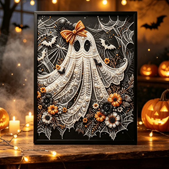 Halloween Ghost Pearl Art DIY Kit, Spooky Cute 3D Diamond Painting Crafts for Adults, DIY Home Decor Wall Art, Gift for DIY Craft Lovers