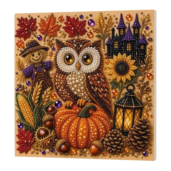 Halloween Ghost Pearl Art DIY Kit, Spooky Cute 3D Painting Crafts for Adults, DIY Fall Home Decor Wall Art, Spooky Cute 3D Pearl Painting Crafts for Adults (Owl)