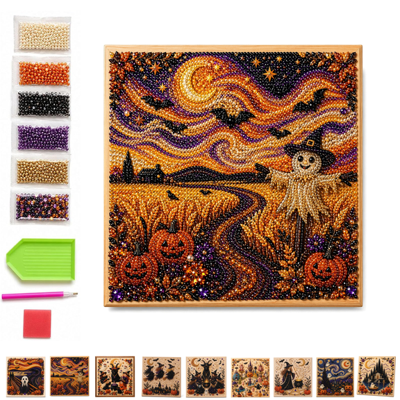Halloween Ghost Pearl Art DIY Kit, Spooky Cute 3D diamond art kits for adults beginner, Scarecrow Pumpkin Kit, Mindful Relaxing Craft, Bedroom Halloween Decor Seasonal Present Gifts G