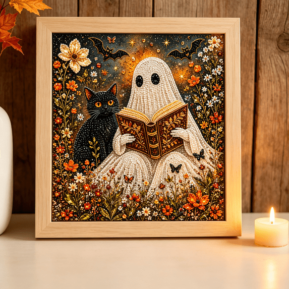 Halloween Ghost Pearl Art DIY Kit, Spooky Cute Diamond Painting Crafts for Adults, Fall Home Decor Wall Art Painting Kit