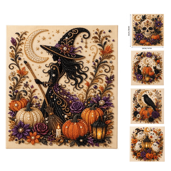 Halloween Ghost Pearl Art Kit, 3D Pearl Diamond Art Kits for Adults DIY | DIY Pearl Art Kit with Shimmering Pearl Beads, Complete Tools Included, 5 Halloween Designs for Seasonal Home Decor, Gifts