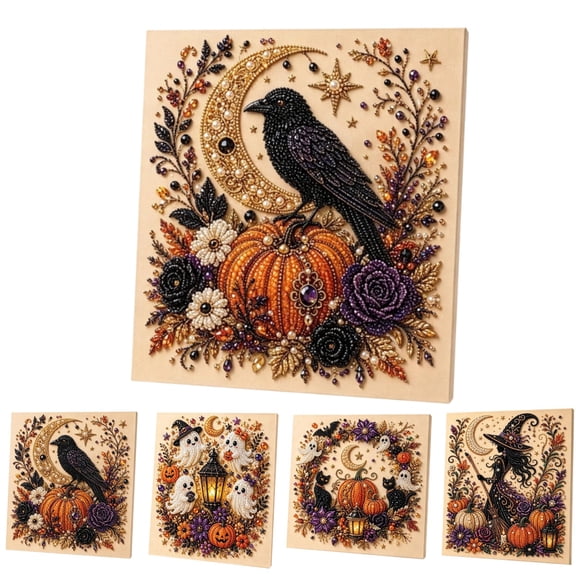 Halloween Ghost Pearl Art Kit, DIY Crystal Bead Wall Decor Craft | Diy Ghost Pearl Art Kit With Crystal Beads For Creating Seasonal Wall Decor, Suitable For Craft Enthusiasts,Crow